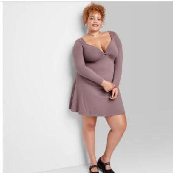 Women's Long Sleeve Twist-Front Mini Knit Skater Dress | Wild Fable | XXL - Picture 1 of 10
